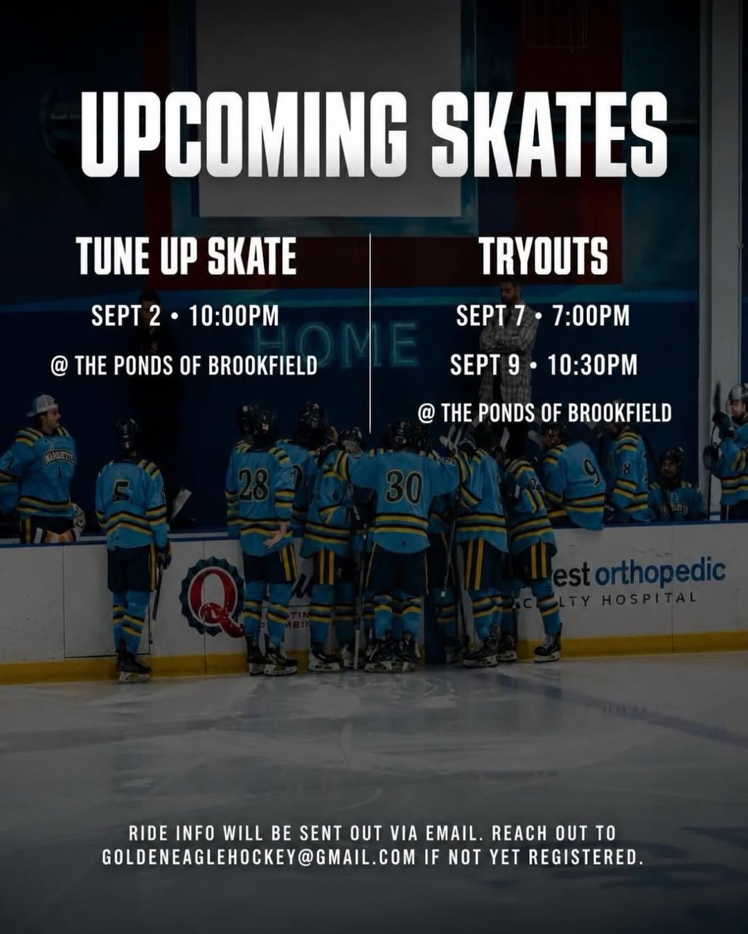 We are excited to announce our pre-tryout tune up skate and tryout dates coming up!